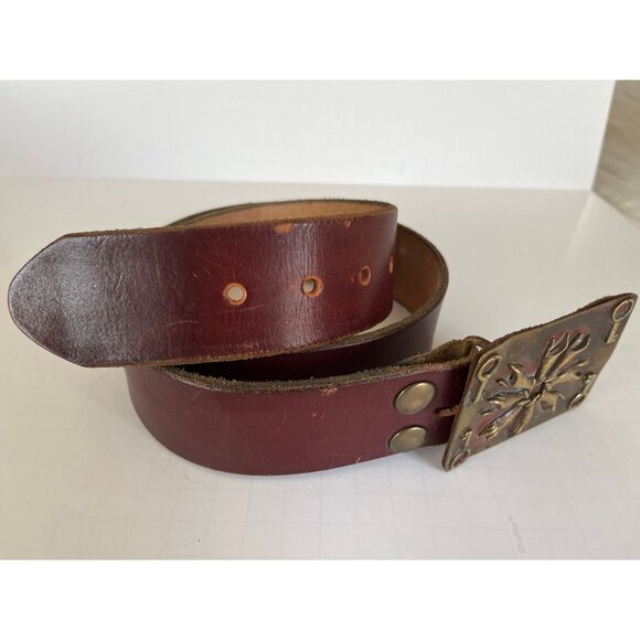 Vtg 1973 Handmade In Tlaquepaque Mexico Metal Belt Buckle & Leather Belt 42 - Picture 3 of 7